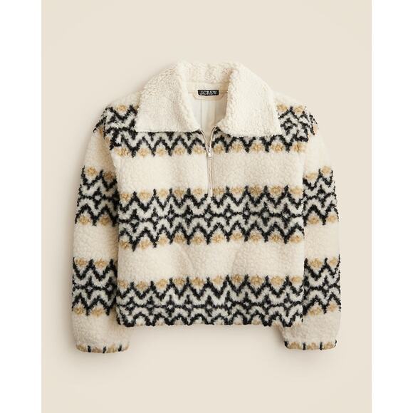 J.Crew Jacquard Print Sherpa Half Zip Fleece Pullover - S - Picture 1 of 4